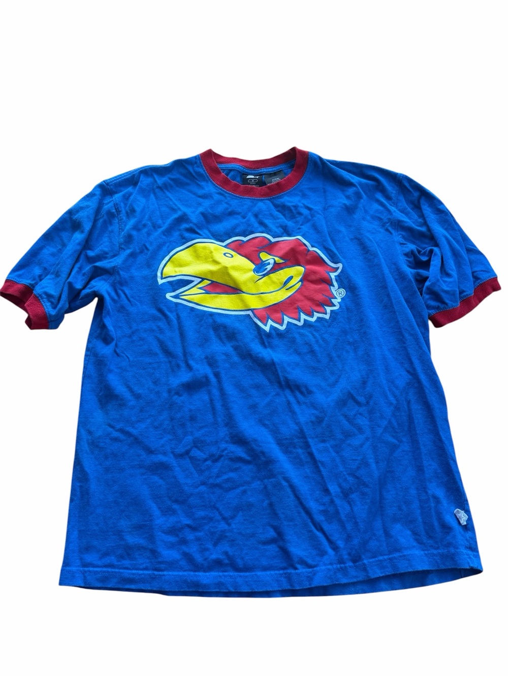 Vintage Starter Kansas Jayhawks Ringer T-Shirt Blue Red Mens Medium KU Jayhawk